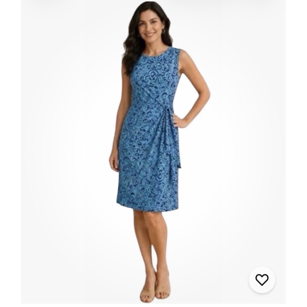 J. McLaughlin Sleeveless Faux Wrap Front Dress Blue Print Sz LG Catalina Cloth